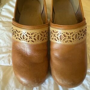 Dansko Tan Leather clogs with Cut-Out Design